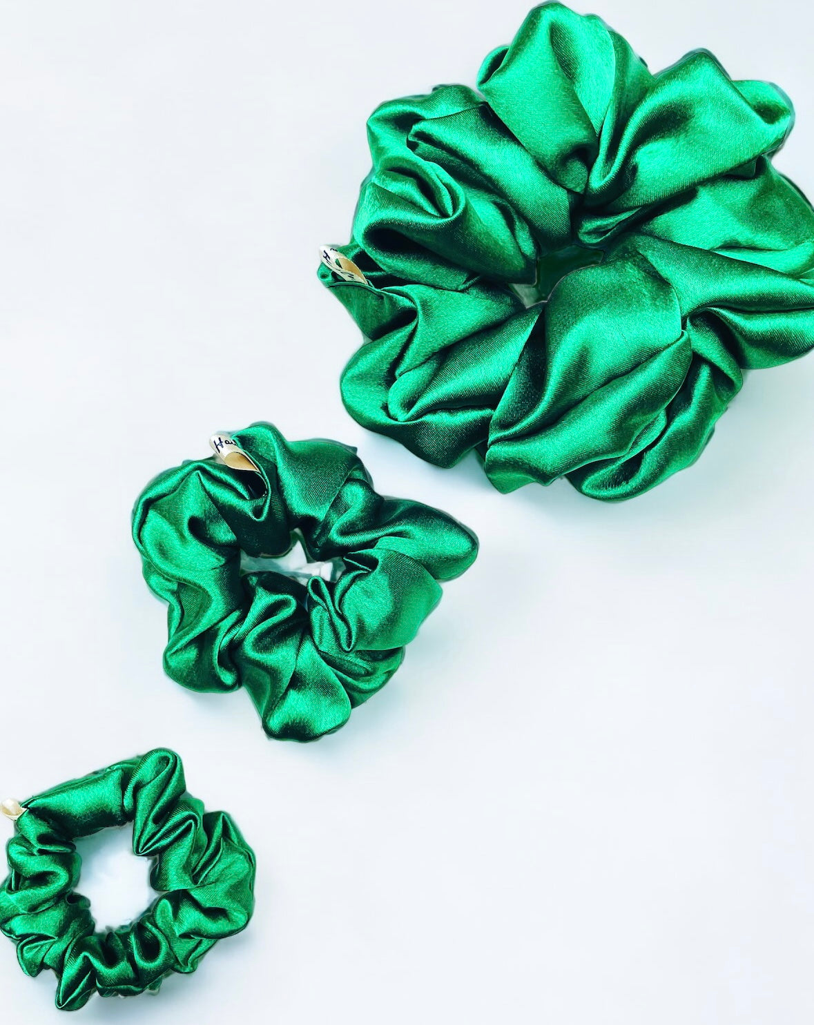 Emerald Green Luxury Satin Scrunchies